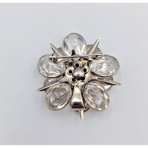 Vintage Walter Lampl 12K White Gold Filled Clear Crystal Flower Brooch Pendant - Picture 8 of 16